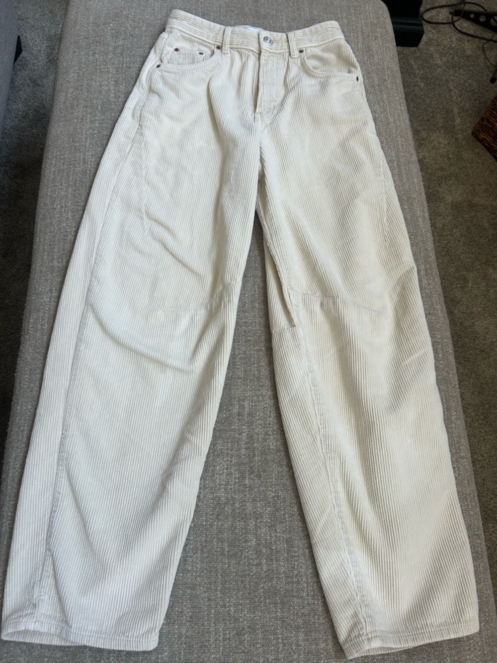 BDG Urban Outfitters Cream Logan Cinch Back Corduroy Boyfriend Jeans